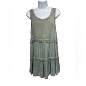Easel Olive Green Acid Washed Sleeveless Dress Size Small‎